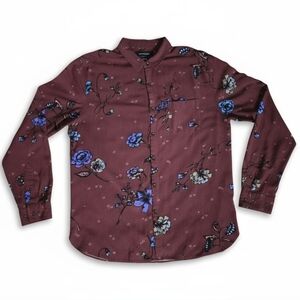 Urban Outfitters Men’s Floral Button Up Shirt Medium Burgundy Rayon Boho